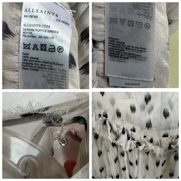 All Saints Deidre Ruffle Sheer Mini Dress Lightweight Print Fairy Ruffles Pink - Picture 15 of 16